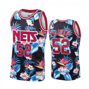 Men's New Jersey Nets #52 Buck Williams Floral Fashion Hardwood Classics Black Jersey